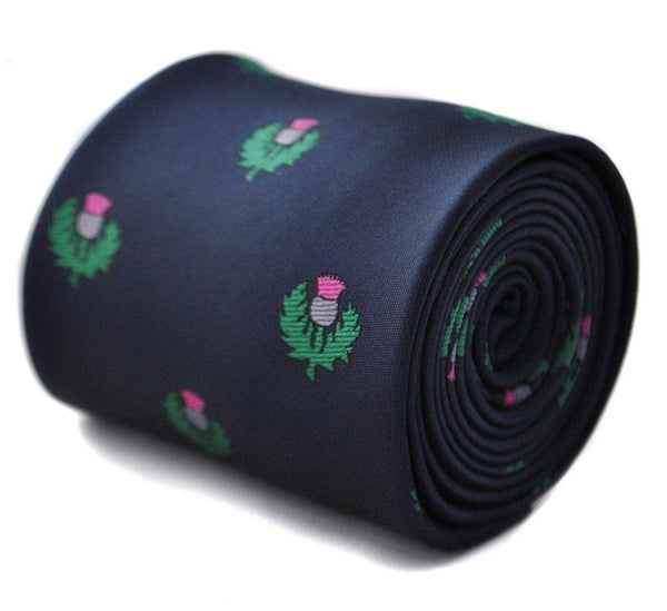 navy tie with scottish thistle design