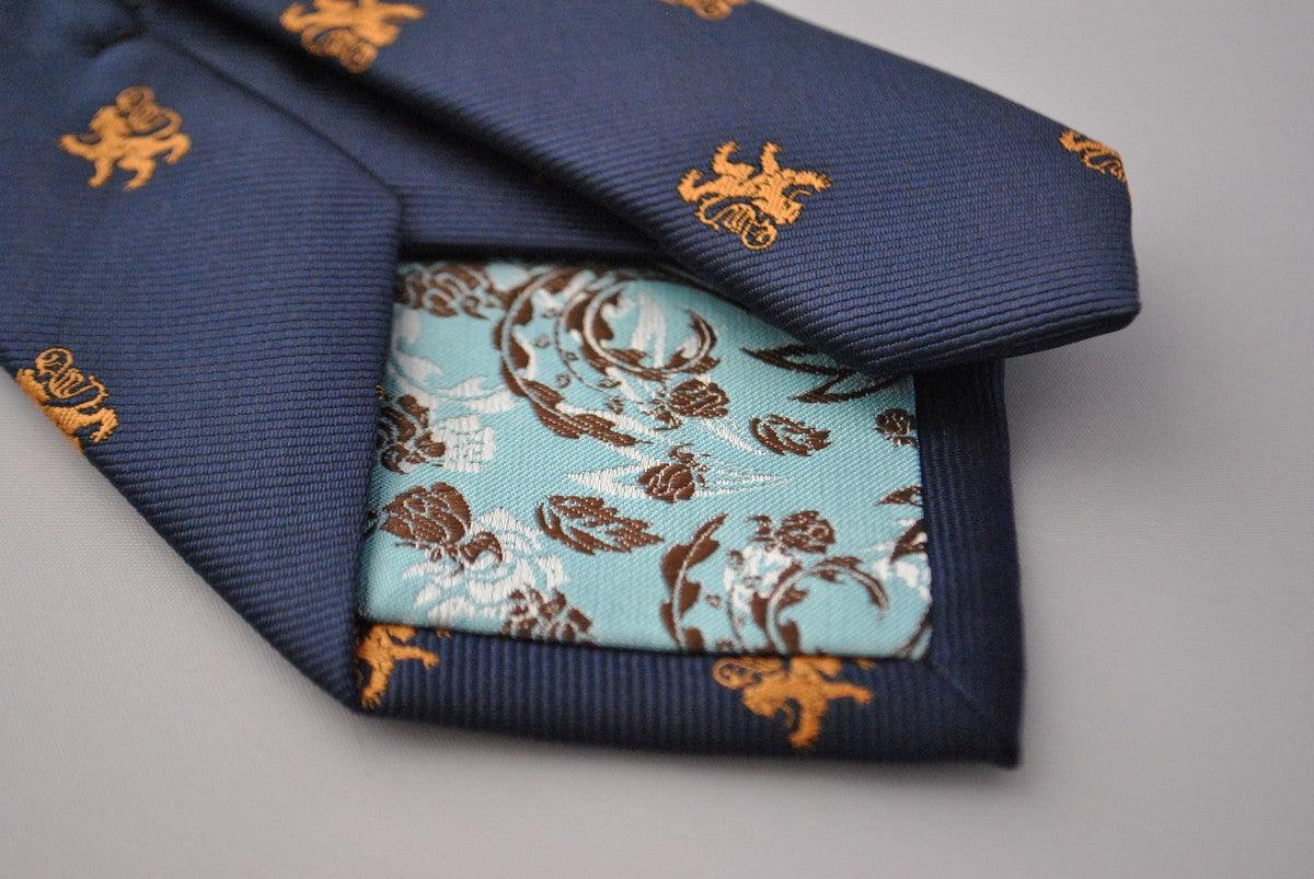 Frederick Thomas Navy Tie With Bumblebee Design – Handmade In Manchester, Men's Classic Length