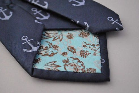 navy tie with anchor design