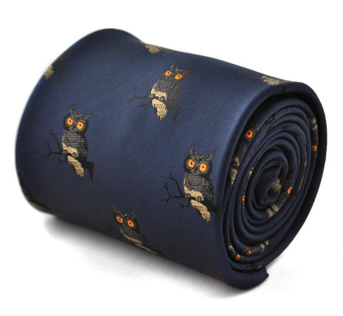 navy tie with owl design