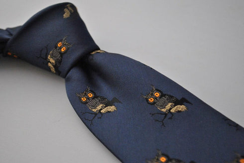 navy tie with owl design