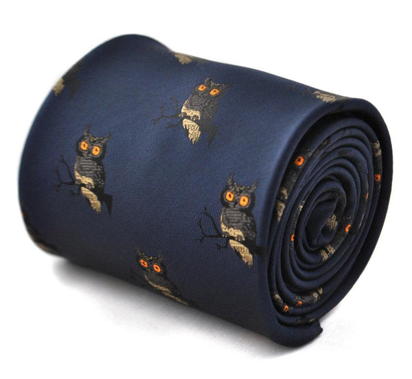 navy tie with owl design