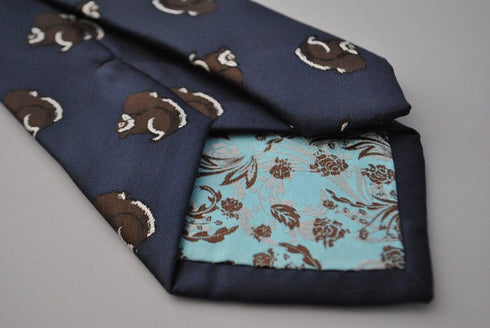 navy tie with squirrel design