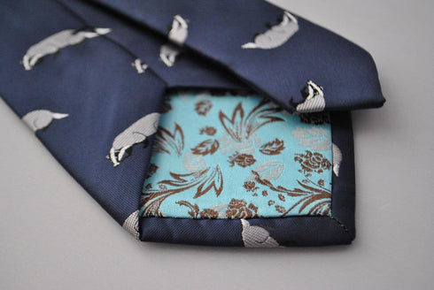 navy tie with badger design