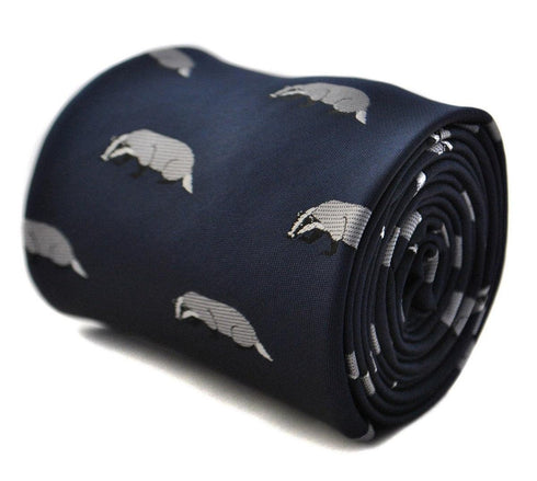 navy tie with badger design