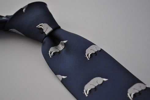 navy tie with badger design