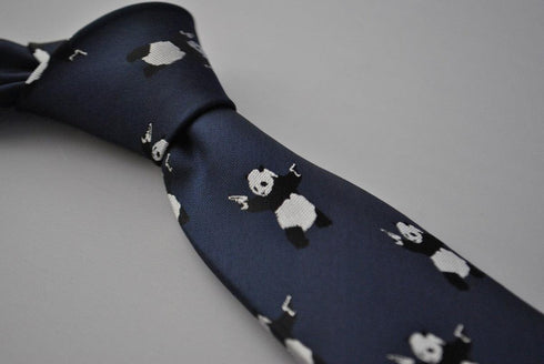 navy tie with panda design
