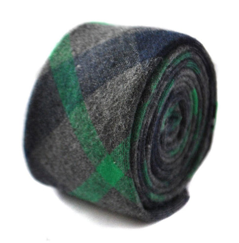 dark green and grey wool check style skinny tie