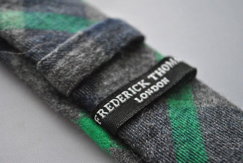 dark green and grey wool check style skinny tie