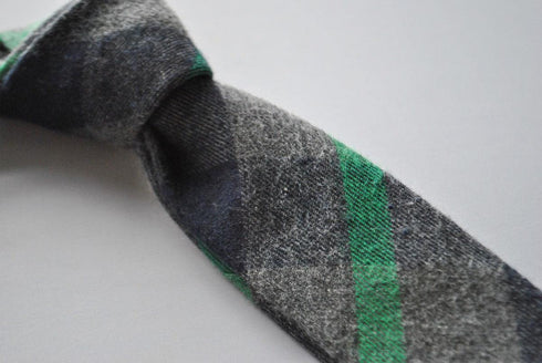 dark green and grey wool check style skinny tie