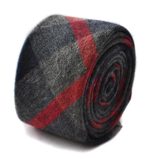 red and grey wool check style tie