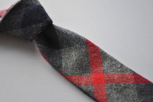 red and grey wool check style tie
