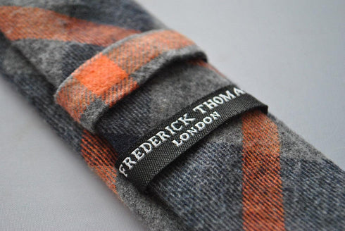 orange and grey wool check style skinny tie