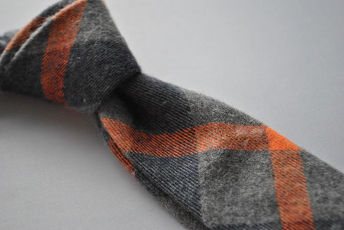 orange and grey wool check style skinny tie