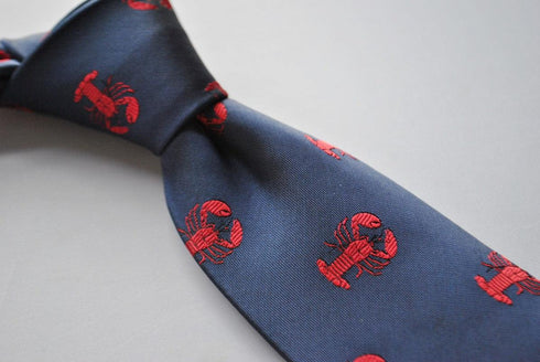 navy tie with lobster embroidered design