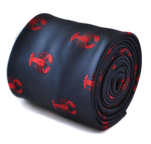 navy tie with lobster embroidered design