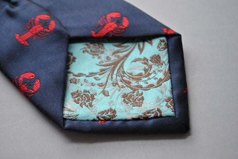 navy tie with lobster embroidered design