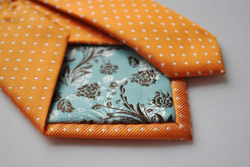 orange and white pin spot tie