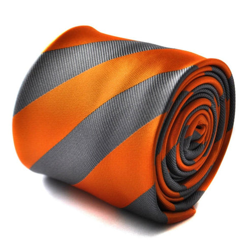 grey and orange barber striped tie