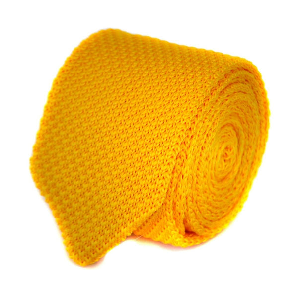 skinny plain gold yellow knitted tie with pointed end