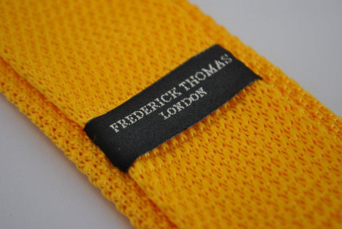 plain gold yellow knitted tie with pointed end 8cm