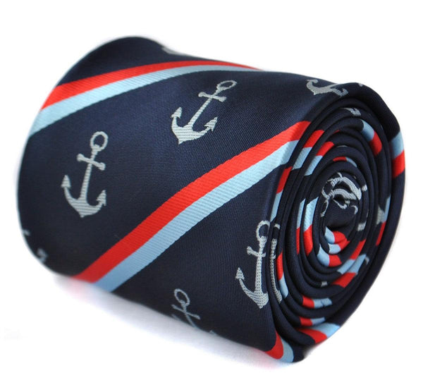 navy tie with striped anchor design