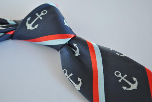 navy tie with striped anchor design