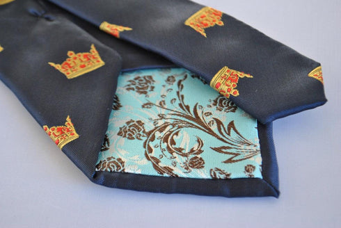 navy tie with crown design