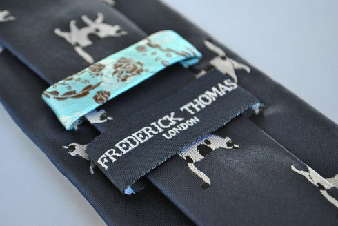 navy tie with black and white cat design