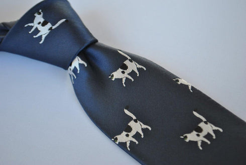 navy tie with black and white cat design