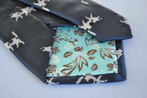 navy tie with black and white cat design