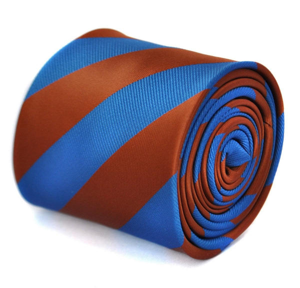 chocolate brown and royal blue barber striped tie
