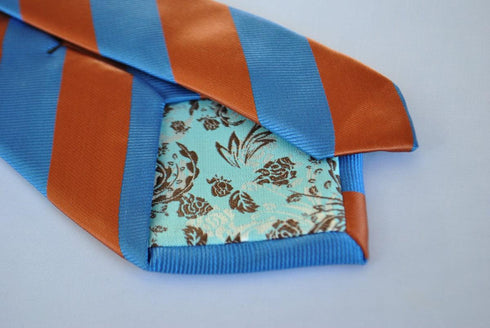 chocolate brown and royal blue barber striped tie