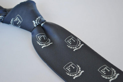 navy tie with Frederick Thomas crest design
