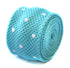 turquoise blue skinny knitted tie with white polka dots