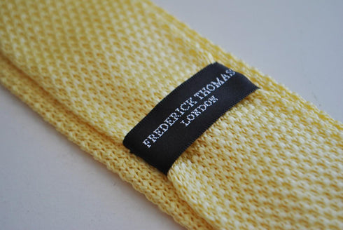 yellow lemon skinny knitted tie with white polka dots
