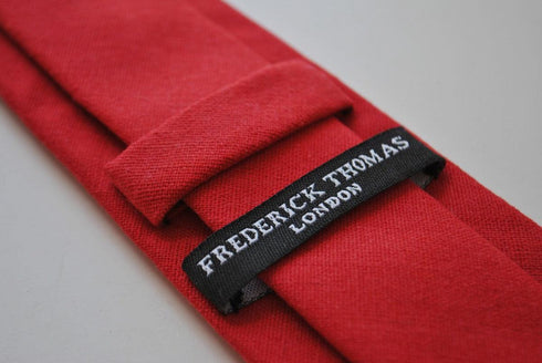 skinny plain red linen tie