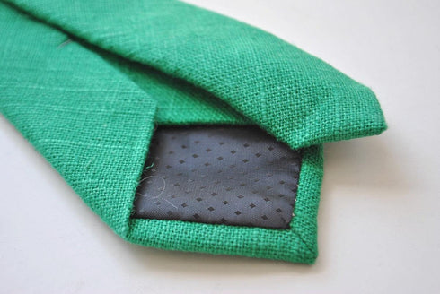 skinny plain apple green linen tie