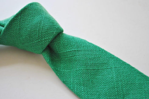 skinny plain apple green linen tie