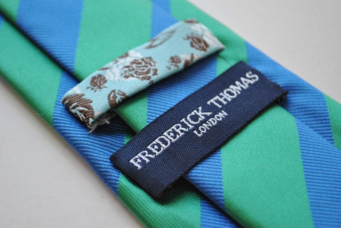 royal blue and green barber striped tie