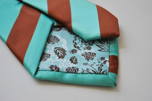 chocolate brown and turquoise barber striped tie