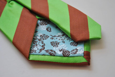 chocolate brown and bright apple green barber striped tie