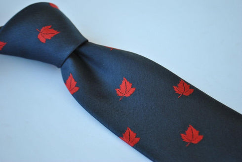 navy blue tie with canadian maple leaf design