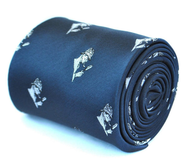 navy tie with sherlock holmes design