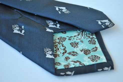 navy tie with sherlock holmes design