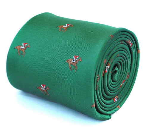 dark green tie with horse racing design