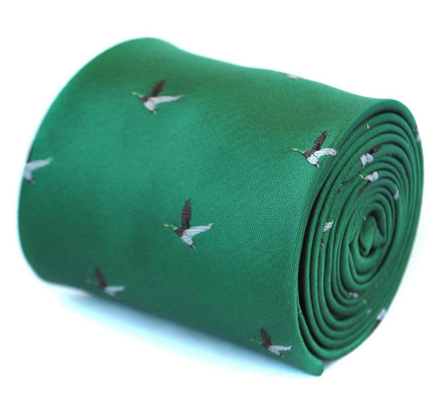 dark green tie with flying duck design