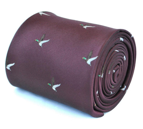 maroon tie with flying duck design