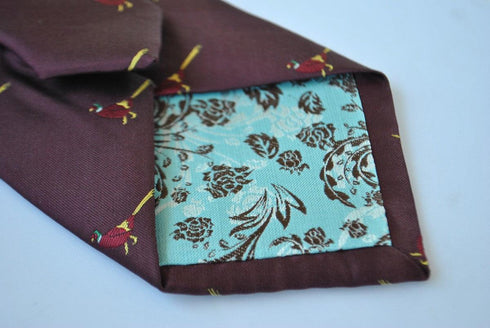 maroon tie with pheasant design