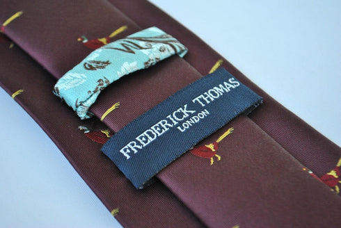 maroon tie with pheasant design
